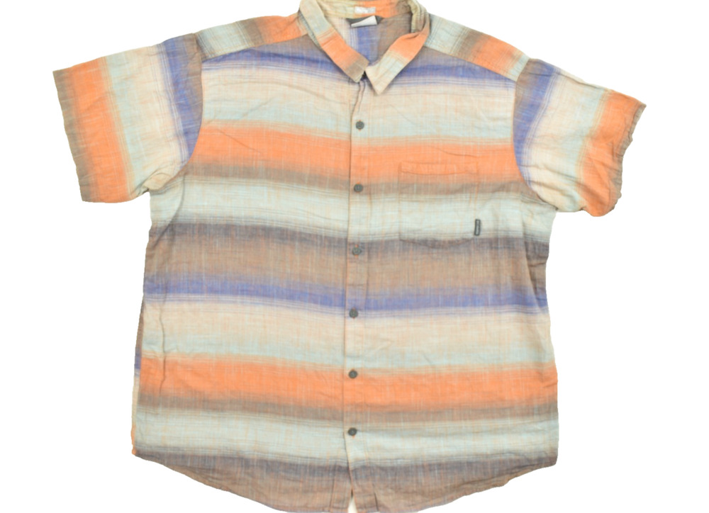 Columbia Shirt Mens XXL Regular Fit Orange Blue Plaid Short Sleeve Cotton Button